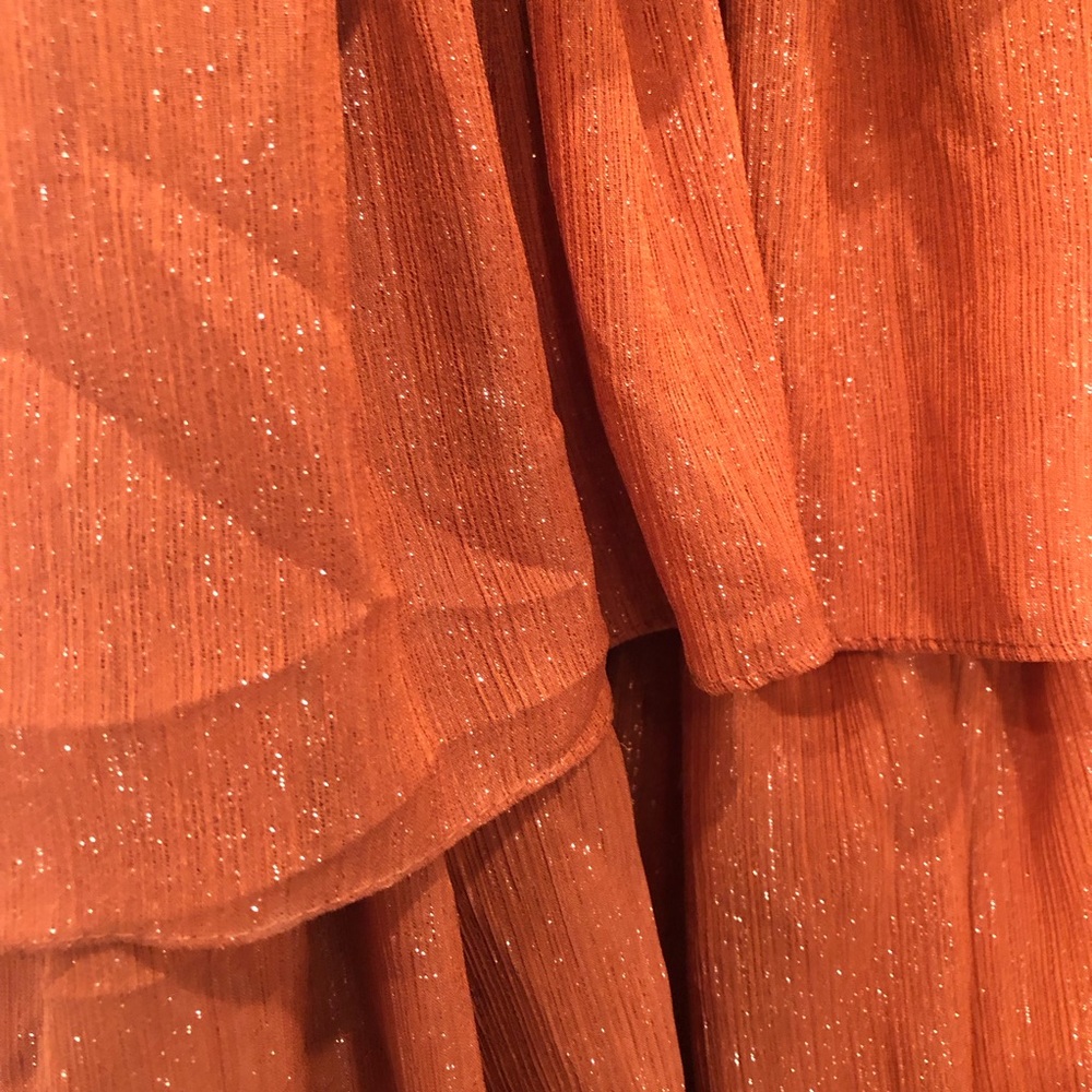 Mac Duggal size 14 Nutmeg Sparkly Ruffle Layered Gown - Picture 8 of 10
